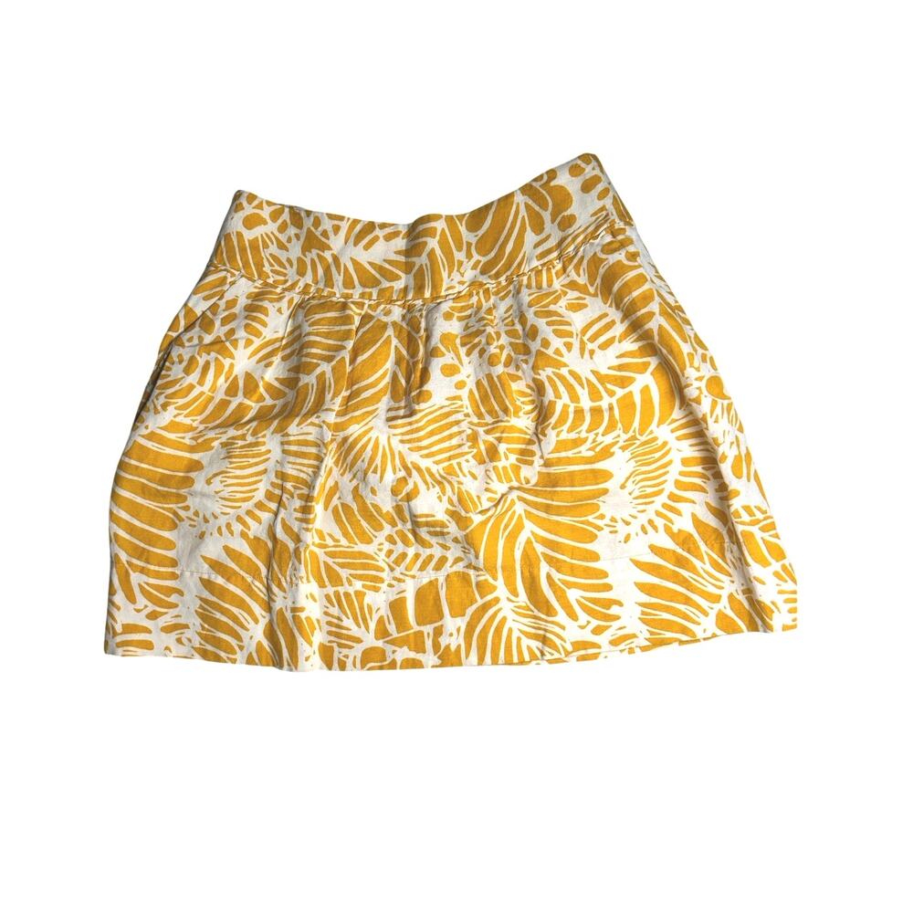 LOFT Yellow Linen Blend Skirt Size 6 Tropical Leaf Print Summer Lined